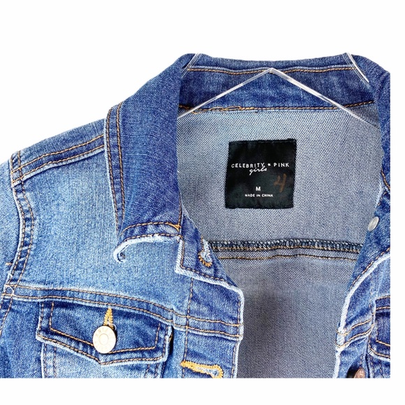 CELEBRITY PINK Distressed Denim Cropped Jacket Med - Picture 3 of 5